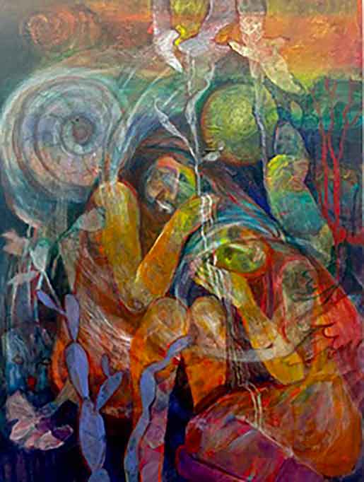 Painted collage abstract.